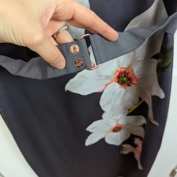 Ted Baker | Gray Floral Belted Sheath Midi Dress Size 4 - Picture 12 of 13